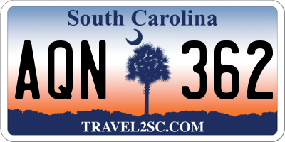 SC license plate AQN362