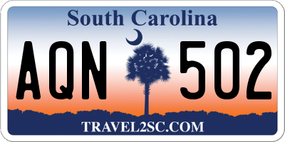 SC license plate AQN502