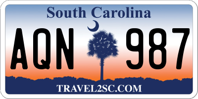 SC license plate AQN987