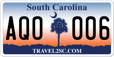 SC license plate AQO006
