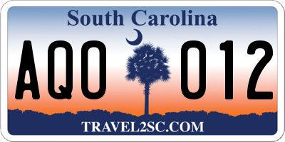 SC license plate AQO012