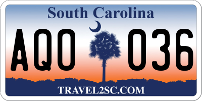 SC license plate AQO036