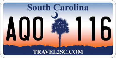 SC license plate AQO116