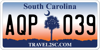 SC license plate AQP039