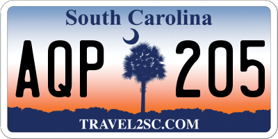 SC license plate AQP205