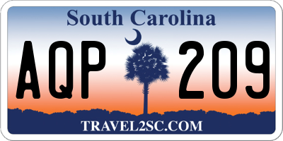 SC license plate AQP209