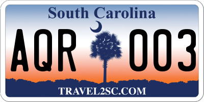 SC license plate AQR003