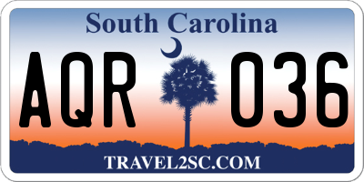 SC license plate AQR036