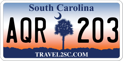SC license plate AQR203