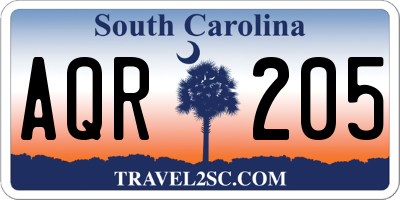 SC license plate AQR205