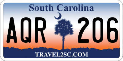 SC license plate AQR206