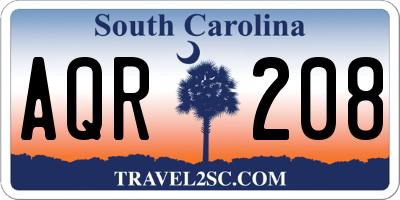 SC license plate AQR208
