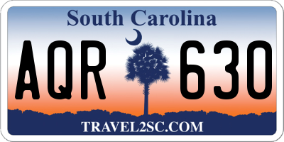 SC license plate AQR630