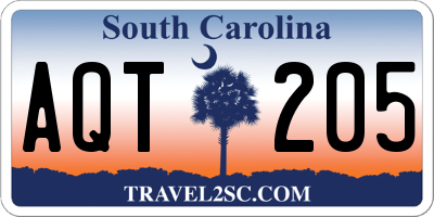 SC license plate AQT205