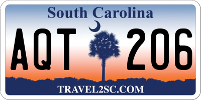 SC license plate AQT206