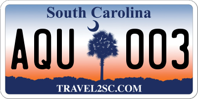 SC license plate AQU003