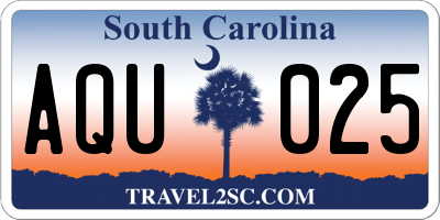 SC license plate AQU025