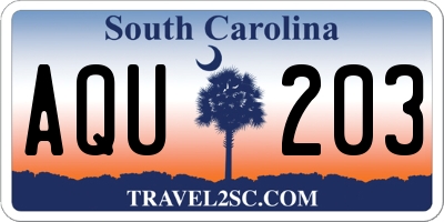 SC license plate AQU203