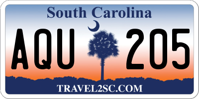 SC license plate AQU205