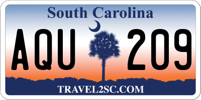 SC license plate AQU209