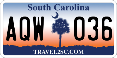 SC license plate AQW036