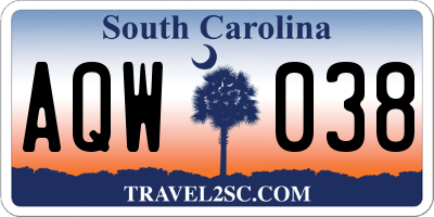 SC license plate AQW038