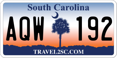 SC license plate AQW192