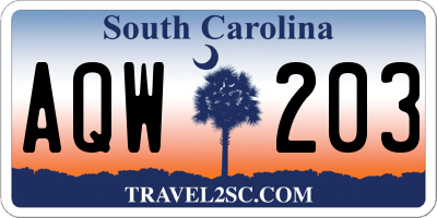 SC license plate AQW203