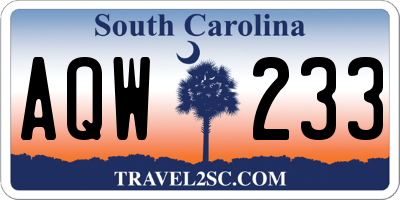 SC license plate AQW233