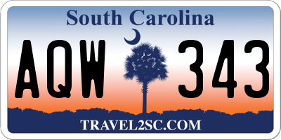 SC license plate AQW343