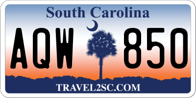 SC license plate AQW850