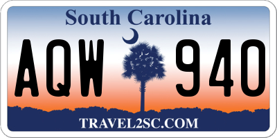 SC license plate AQW940