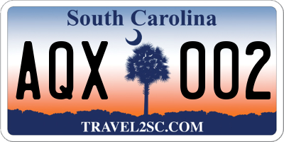 SC license plate AQX002
