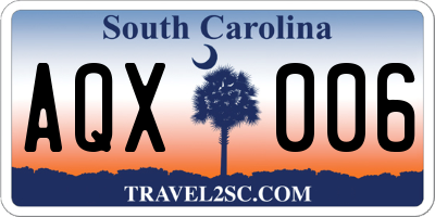 SC license plate AQX006