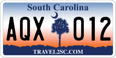SC license plate AQX012