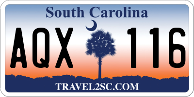 SC license plate AQX116