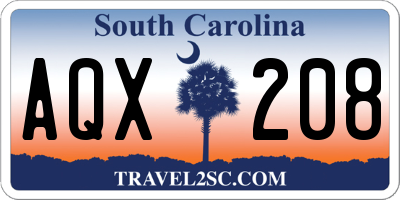 SC license plate AQX208