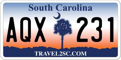 SC license plate AQX231