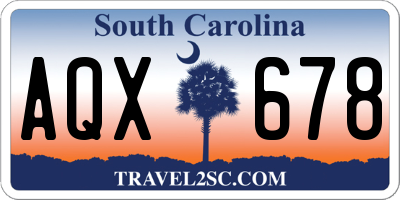 SC license plate AQX678