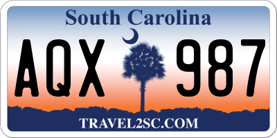 SC license plate AQX987