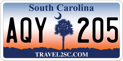 SC license plate AQY205