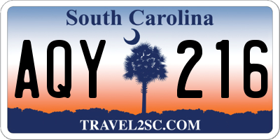 SC license plate AQY216