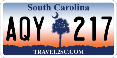 SC license plate AQY217