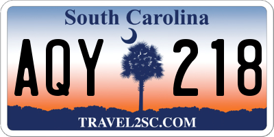 SC license plate AQY218