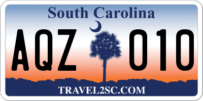 SC license plate AQZ010