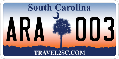 SC license plate ARA003