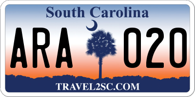 SC license plate ARA020