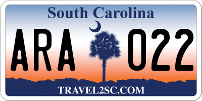 SC license plate ARA022