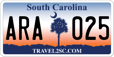 SC license plate ARA025