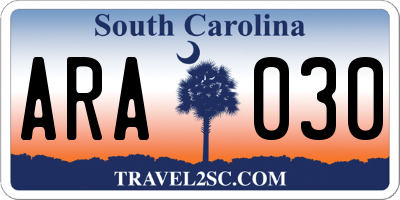 SC license plate ARA030